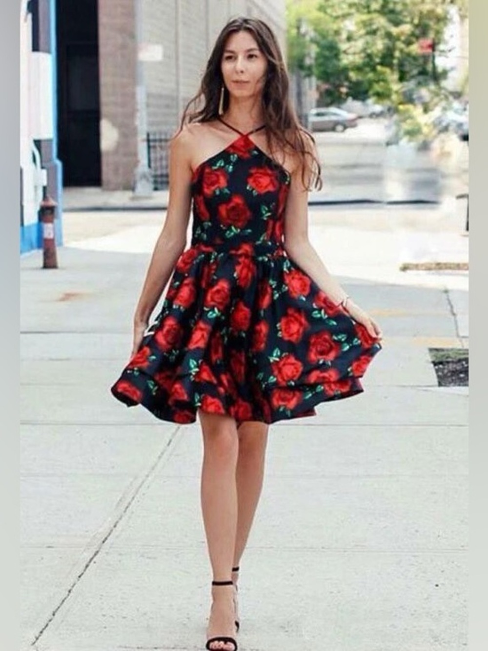Blondie Nites Red Rose Black Halter Style Homecoming Dress Size 3
